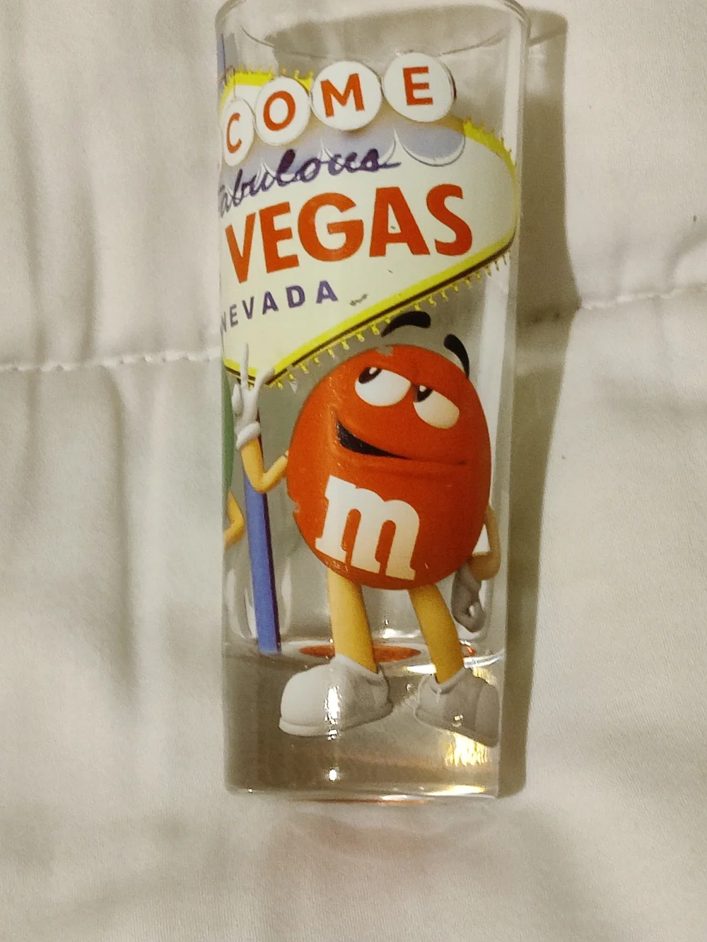 M&M'S Green Character Las Vegas Shot Glass  ( Has A Couple Scratches)